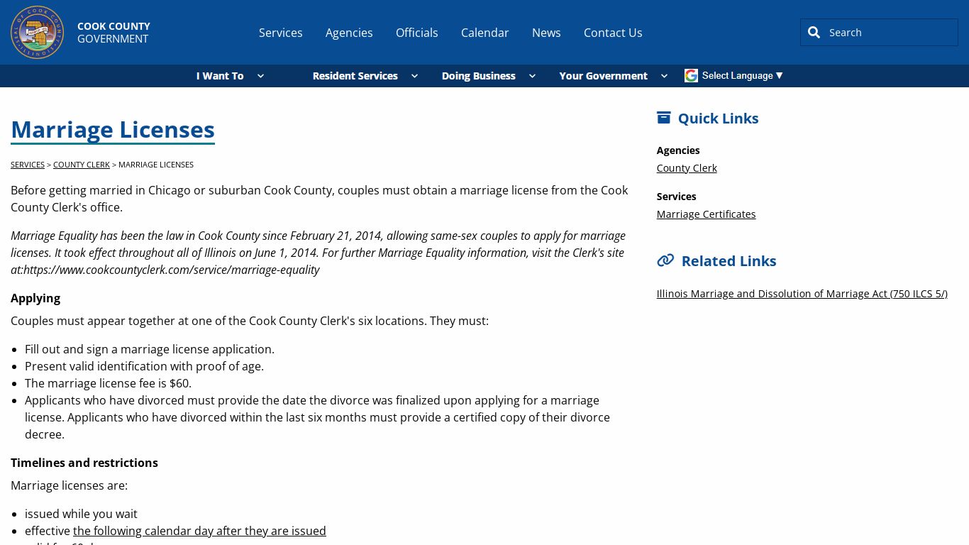 Marriage Licenses - Cook County, Illinois